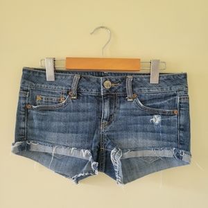 American Eagle distressed jean short shorts with raw hem